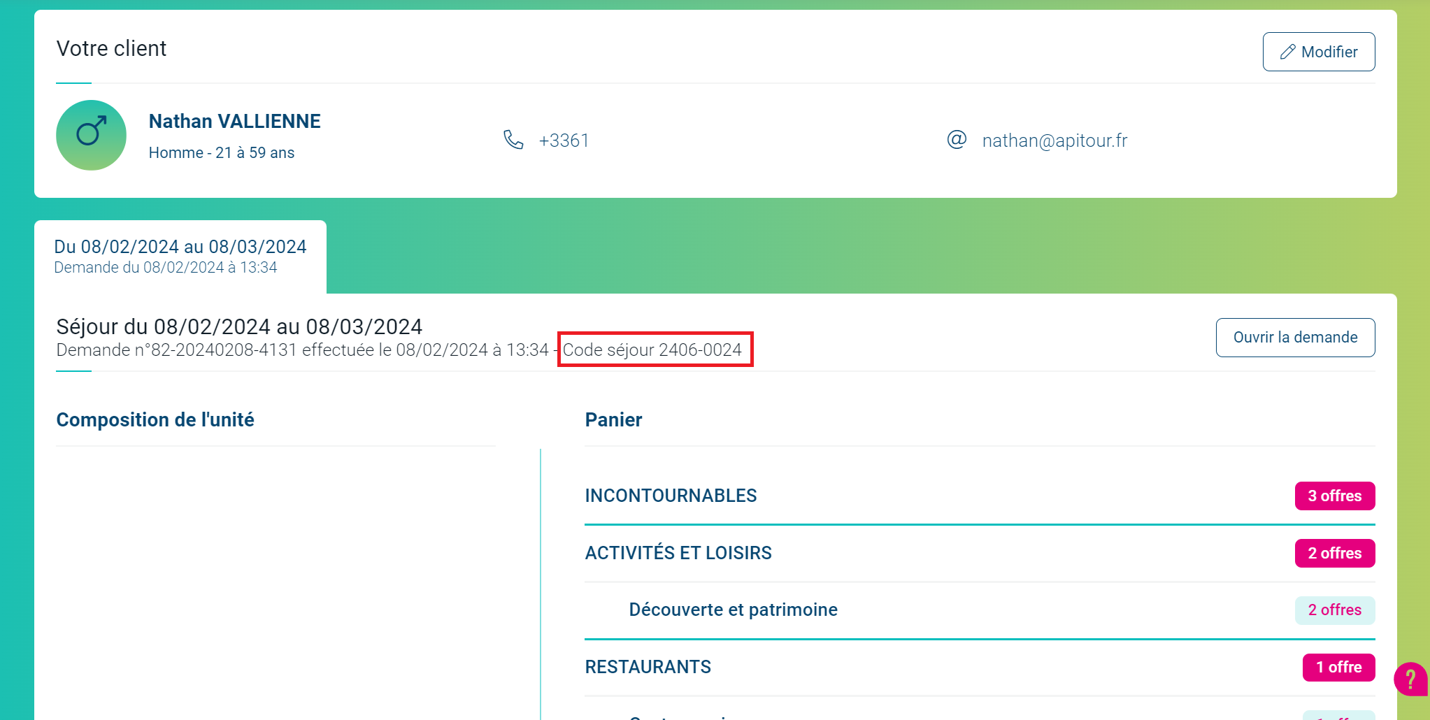Où trouver le code séjour OT