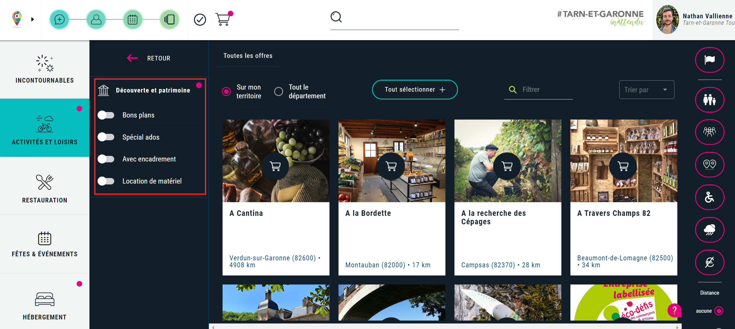 Filtrage des activités