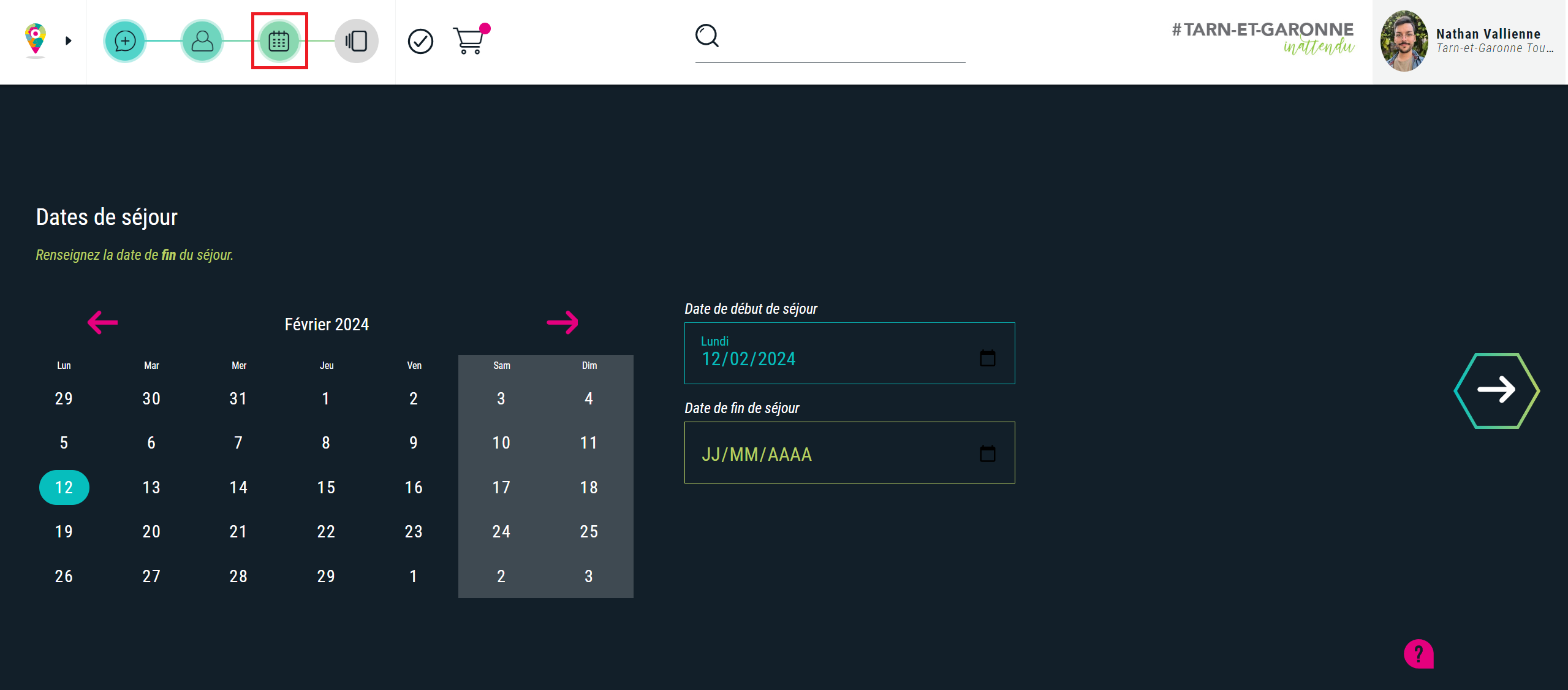 Onglet dates de séjour
