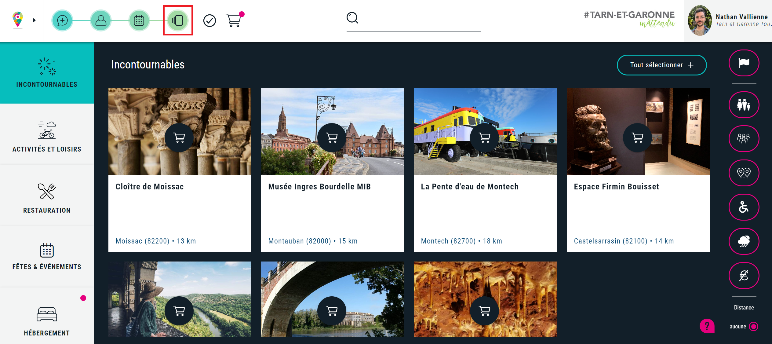 Onglet sélection des offres