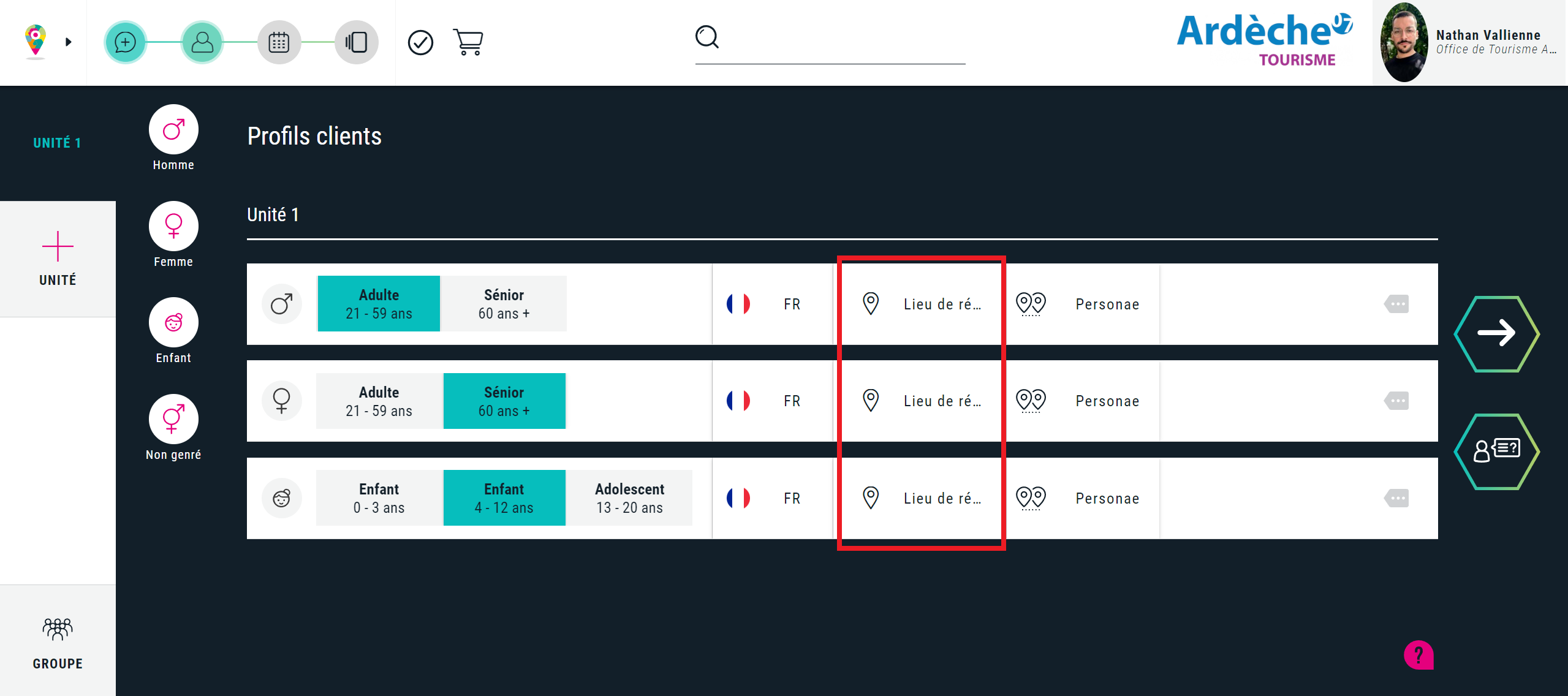 Indiquer le lieux de résidence des vacanciers