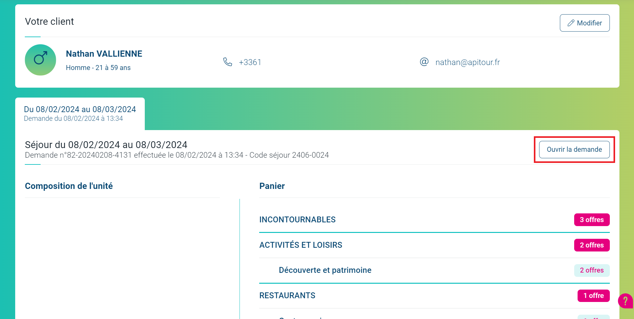 Modifier une demande